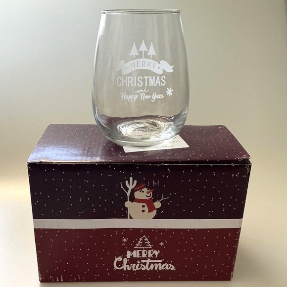 MERRY CHRISTMAS STEMLESS WINE GLASSES SET 2 - Picture 7 of 8